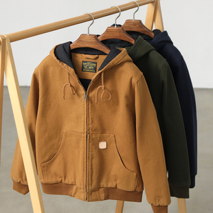 拉链连帽夹克外套男冬季 重磅夹棉加厚棉服飞行员美式 复古休闲工装
