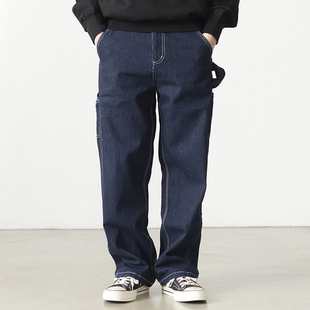 复古原色纯棉条纹多口袋宽松直筒牛仔裤 美式 男 裤 阿美咔叽伐木工装