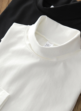 复古三本针高弹力修身长袖T恤男上衣薄款内搭白t黑色高领打底衫男