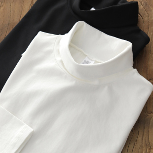 内搭白t黑色高领打底衫 T恤男上衣薄款 男 长袖 复古三本针高弹力修身