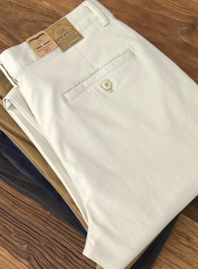 春夏微弹直筒长裤美式复古Chino工装莱赛尔米白色卡其休闲裤男士