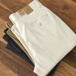 男士 春夏微弹直筒长裤 莱赛尔米白色卡其休闲裤 复古Chino工装 美式