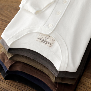 阿美咔叽纯色长袖 280g重磅纯棉亨利衫 复古大码 美式 T恤男 硬汉秋季