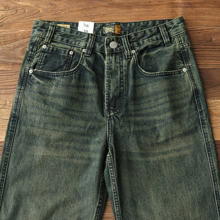 复古水洗做旧丹宁阔腿休闲长裤 美式 男 男款 vintage砂洗直筒牛仔裤