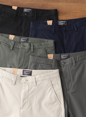 冬季加绒直筒长裤美式Chino工装复古简约米白色保暖微弹休闲裤男