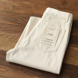 休闲长裤 米白色阿美咔叽日系复古宽松直筒工装 男 男士 棉籽壳阔腿裤