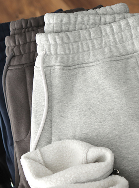 420g重磅摇粒羊羔绒裤子灰色冬季加绒加厚宽松休闲直筒运动卫裤男