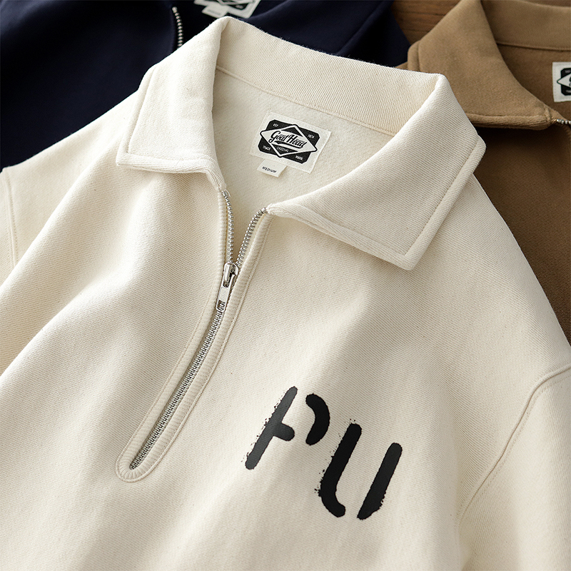 阿美咔叽半拉链外套复古翻领卫衣