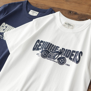 圆领体恤 夏季 240g重磅阿美咔叽印花短袖 T恤男复古机车纯棉打底衫