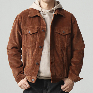 vintage秋冬灯芯绒夹克美式 复古纯棉阿美咔叽宽松休闲翻领外套男