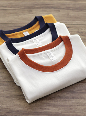 260G重磅纯棉T恤男撞色圆领阿美咔叽美式复古短袖体恤 ringer TEE