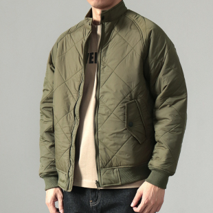 复古立领黑色保暖棉衣休闲外套男秋季 绗缝夹棉飞行员夹克男式 美式