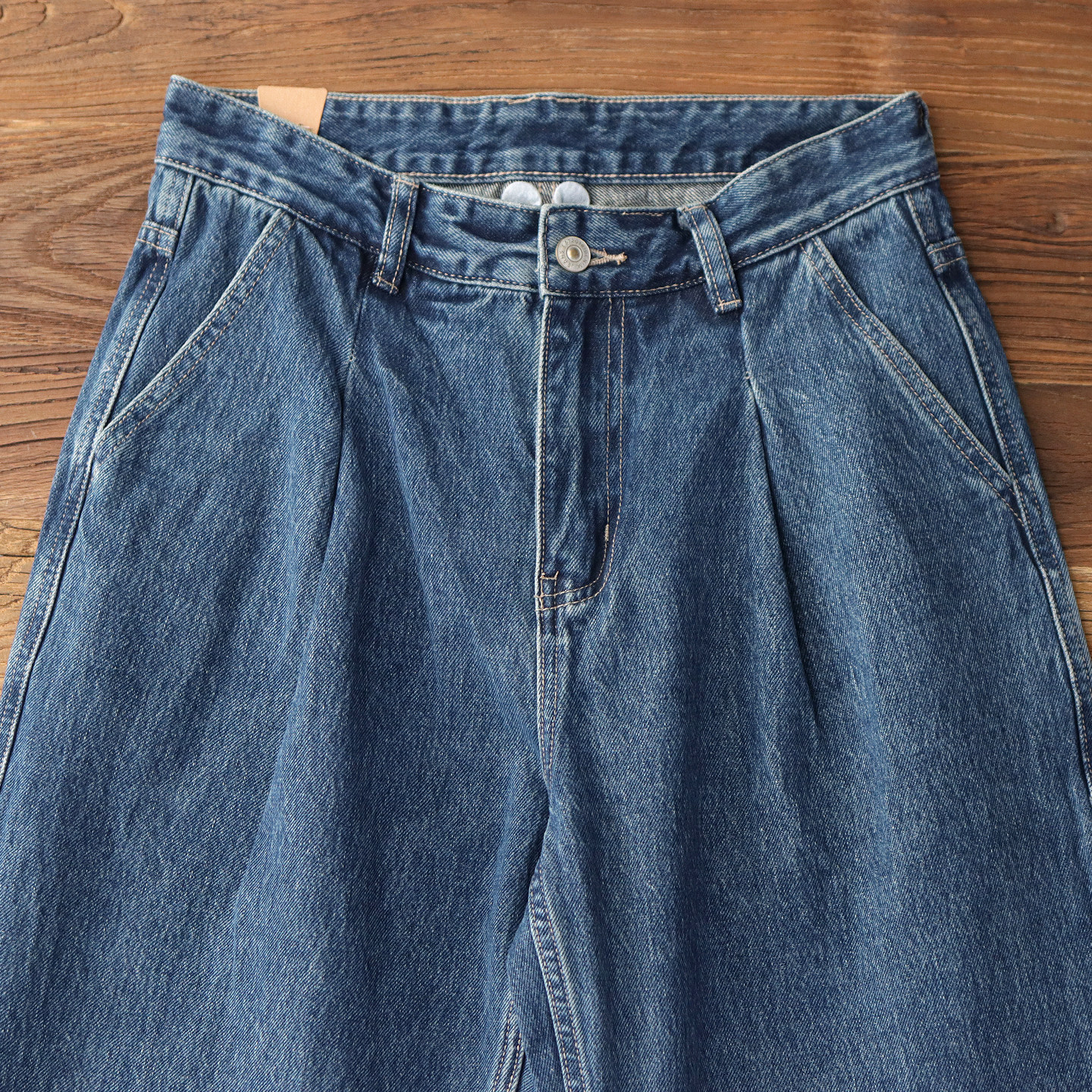 春秋重磅纯棉阔腿裤水洗做旧蓝色日系复古宽松直筒休闲牛仔裤男