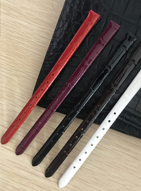 手表带真皮牛皮竹节纹细手表带女红紫色薄7/9/11MM亮光漆皮表链