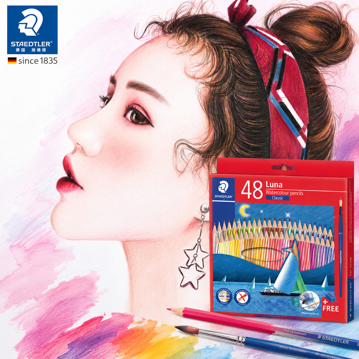 德国STAEDTLER施德楼LUNA水溶彩铅经典油性彩铅绘画手帐设计涂色