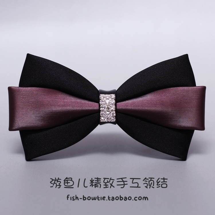 游鱼儿原创水钻镶嵌高级深紫领结