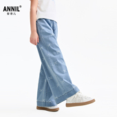 单裤 安奈儿童装 新款 儿童大童休闲长裤 女童宽松阔腿牛仔裤 2026春季