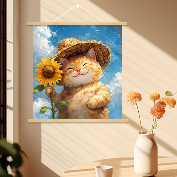 卡通治愈系猫咪向日葵挂画遮挡电表箱遮丑装饰画儿童房温馨可爱图片