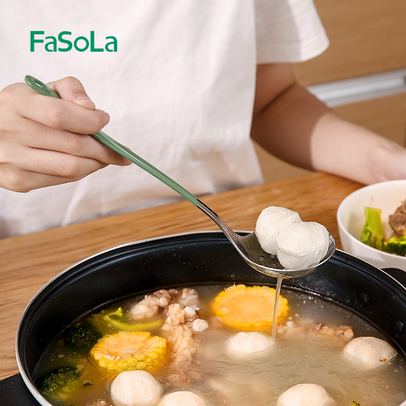 일본 FASOLA 304 스테인레스 스틸 수프 스푼 소쿠리 주방 대형 긴 손잡이 수프 주방 용품 대형 죽 스푼