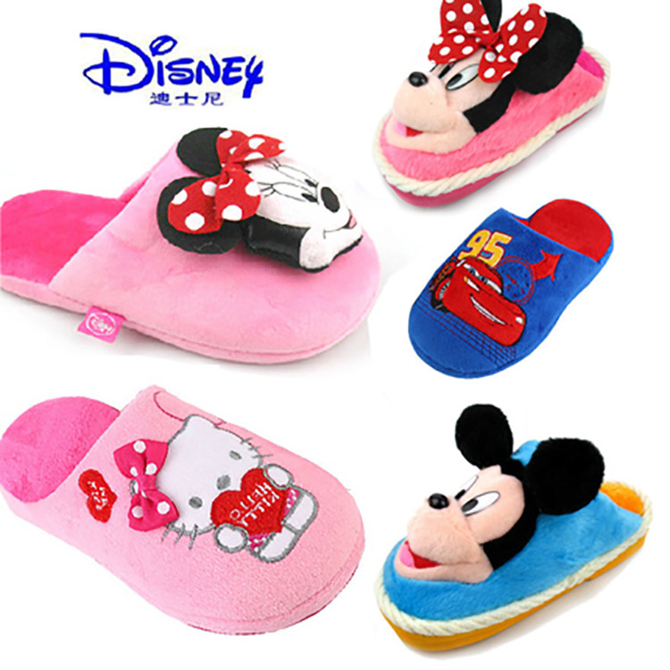 迪士尼米妮儿童棉拖鞋 米奇男女童防滑室内拖鞋 亲子女士家居棉拖