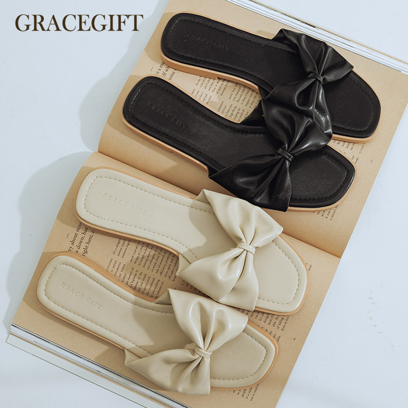 grace gift拖鞋女夏季外穿高级休闲软底甜美2022新款日常拖鞋平底