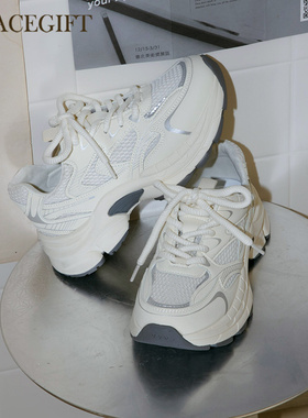 Grace gift老爹鞋女厚底夏季新款透气厚底增高运动鞋学院风休闲鞋