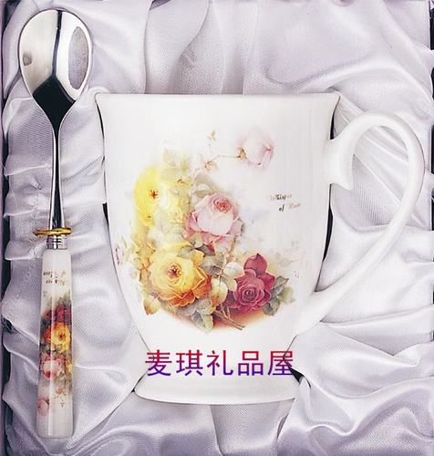 TOPMATE进口韩国厨美餐具礼品结婚礼物意大利玫瑰骨瓷单水杯礼盒