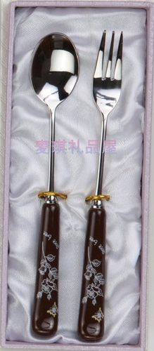 韩国进口厨美餐具TOPMATE结婚礼物促销会议巧克力不锈钢勺叉2P黑