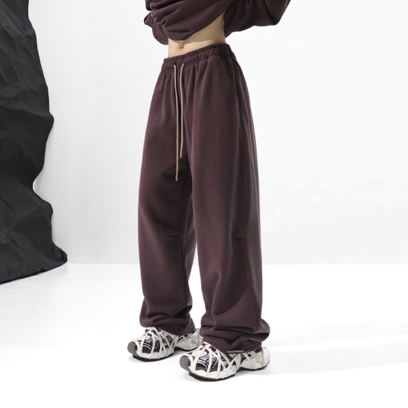 直筒加绒美式松紧腰长裤加长卫裤