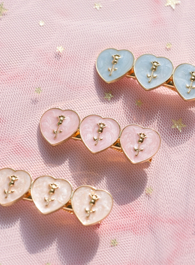 熙熙酱日本少女心天马L家短款玫瑰三个爱心刘海夹弹簧夹发夹发饰