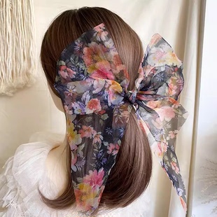 【欧根纱超大蝴蝶结】顶夹韩国甜美红色发卡夸张头饰黑色纱发夹女