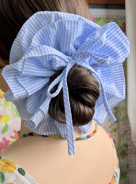 【高版本】大号子条韩国手工制蓝色红色黑色立体头花褶皱大肠发圈