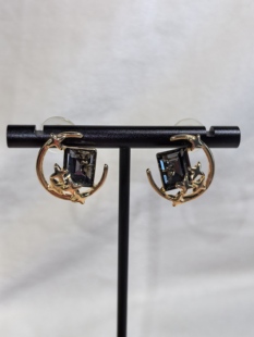 黑色方糖水钻圆圈耳环金色高级感个性耳饰星星月亮设计师款耳钉