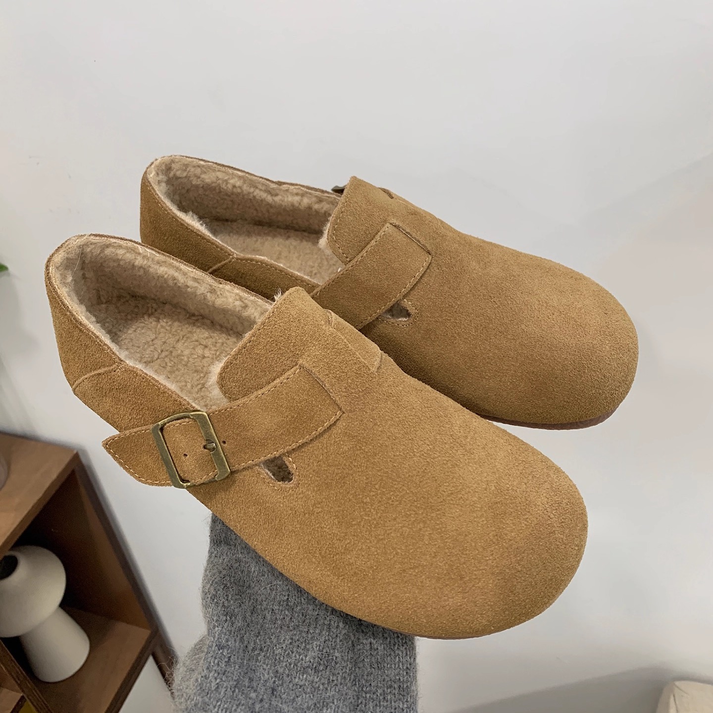 11/21 脚衫 勃肯鞋加绒毛毛鞋女冬外穿豆豆一脚蹬博肯鞋