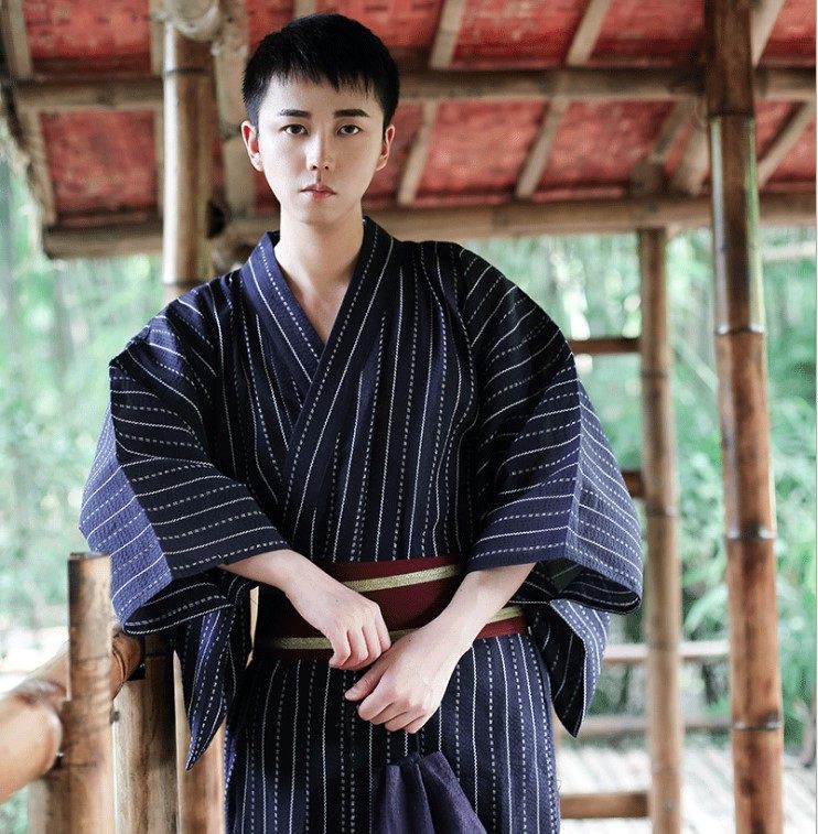 和服男 花美男 夏日祭和服浴衣传统和服套装武士和服 条纹款