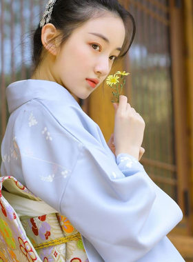 阿童沐YUKATA日本正装访问和服浴衣四季款灰色改良款女士连衣裙