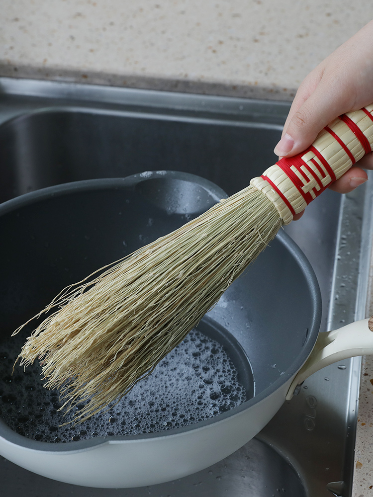 At the beginning of the art sorghum seedlings do not stick oil washing pot brush Hand woven Ji word plant brush Household cleaning brush Kitchen brush