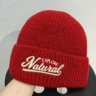 秋冬新款字母刺绣帽子毛线帽保暖冷帽针织帽百搭韩版潮男女情侣款