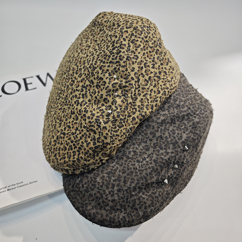春季鸭舌帽短檐百搭圆顶豹纹贝雷