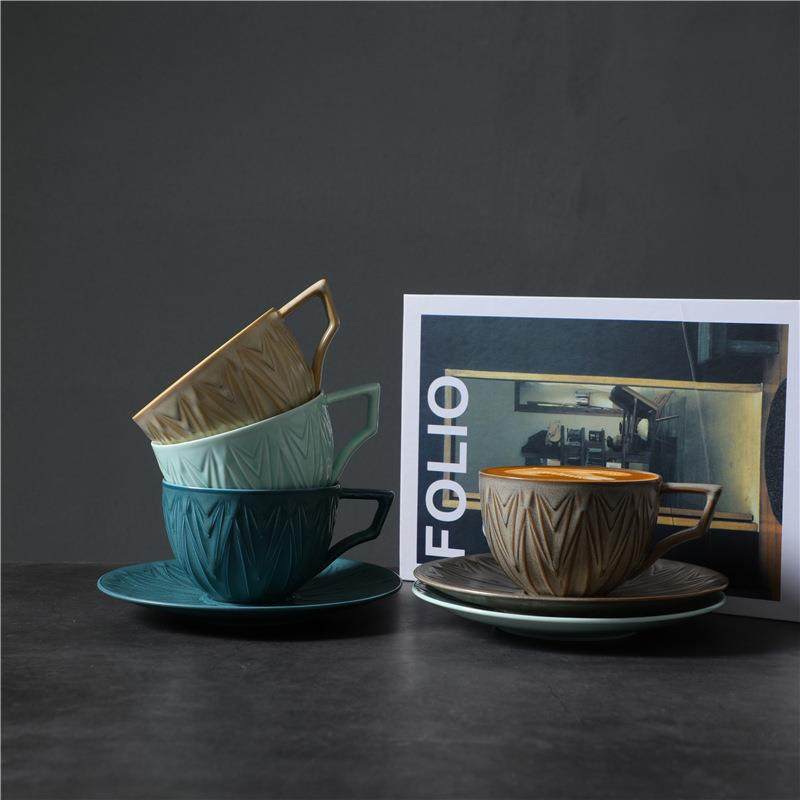 窑变拉花咖啡杯碟套装复古陶瓷杯创意下午茶咖啡杯粗陶家用马克杯,餐饮具,马克杯,淘宝优惠券,粉丝福利购,淘宝优惠卷