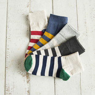 袜子女中筒袜秋冬季 学院风棉袜日系条纹全棉长袜ins潮 纯棉线韩版