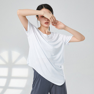 现代舞练功服女宽松舞蹈上衣短袖圆领莫代尔学生艺考形体集训服