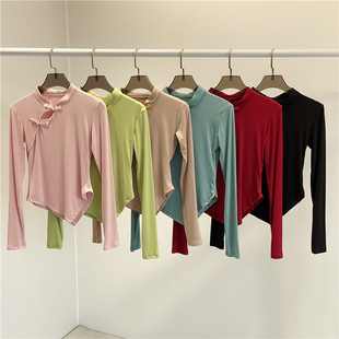 古典舞蹈服女修身显瘦练功服旗袍领新中式长袖中国舞艺考形体班服