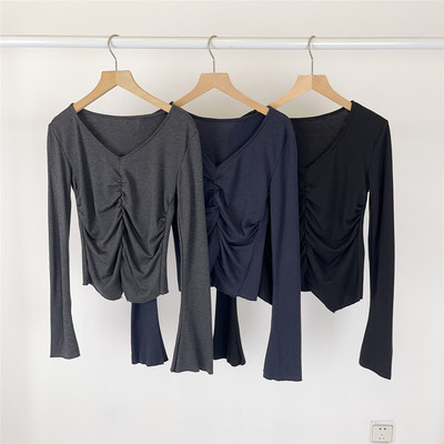 秋冬古典舞舞蹈服显瘦v领长袖上衣现代舞练功服学生课堂集训服