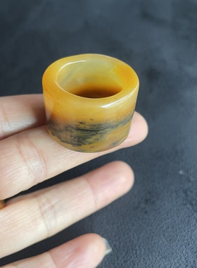 云南龙陵天然黄龙玉水草花扳指19*19*4mm材质油润细腻