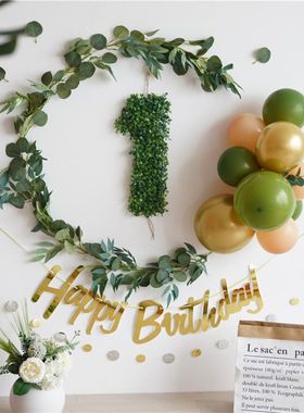 森系ins宝宝周岁生日装饰小清新网红背景墙气球儿童派对场景布置