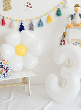 小红书韩国大雏菊气球网红白色鸡蛋花朵涂鸦diy生日ins风数字气球