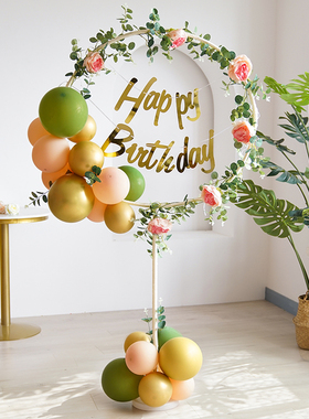 森系ins宝宝周岁生日布置小清新立柱支架气球儿童派对场景装饰