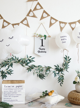 宝宝生日装饰龟背叶尤加利藤条森系ins小红书百日宴周岁派对场景