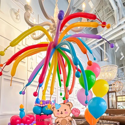 彩色烟花长条气球幼儿园教室生日派对毕业活动场景布置拍照道具